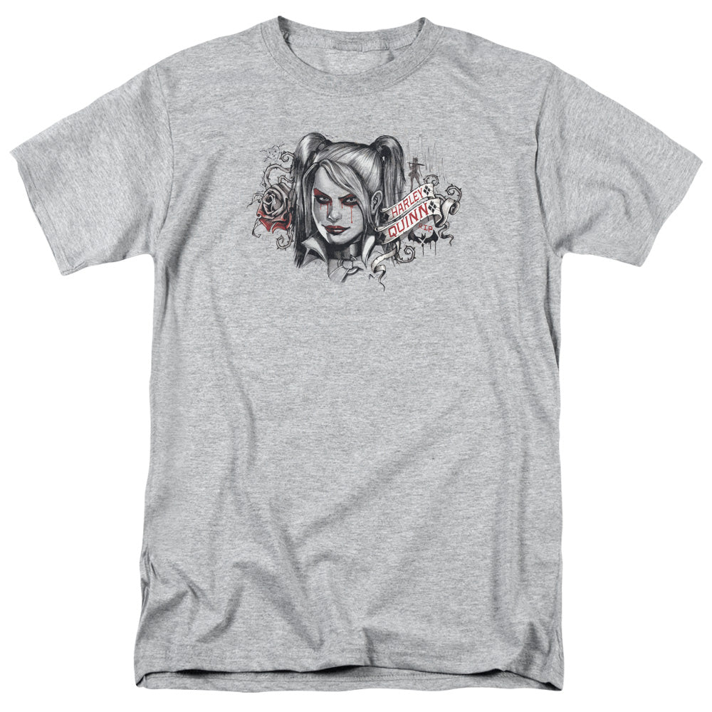 BATMAN ARKHAM KNIGHT/HARLEY QUINN HQ SKETCH - S/S ADULT 18/1 - ATHLETIC HEATHER