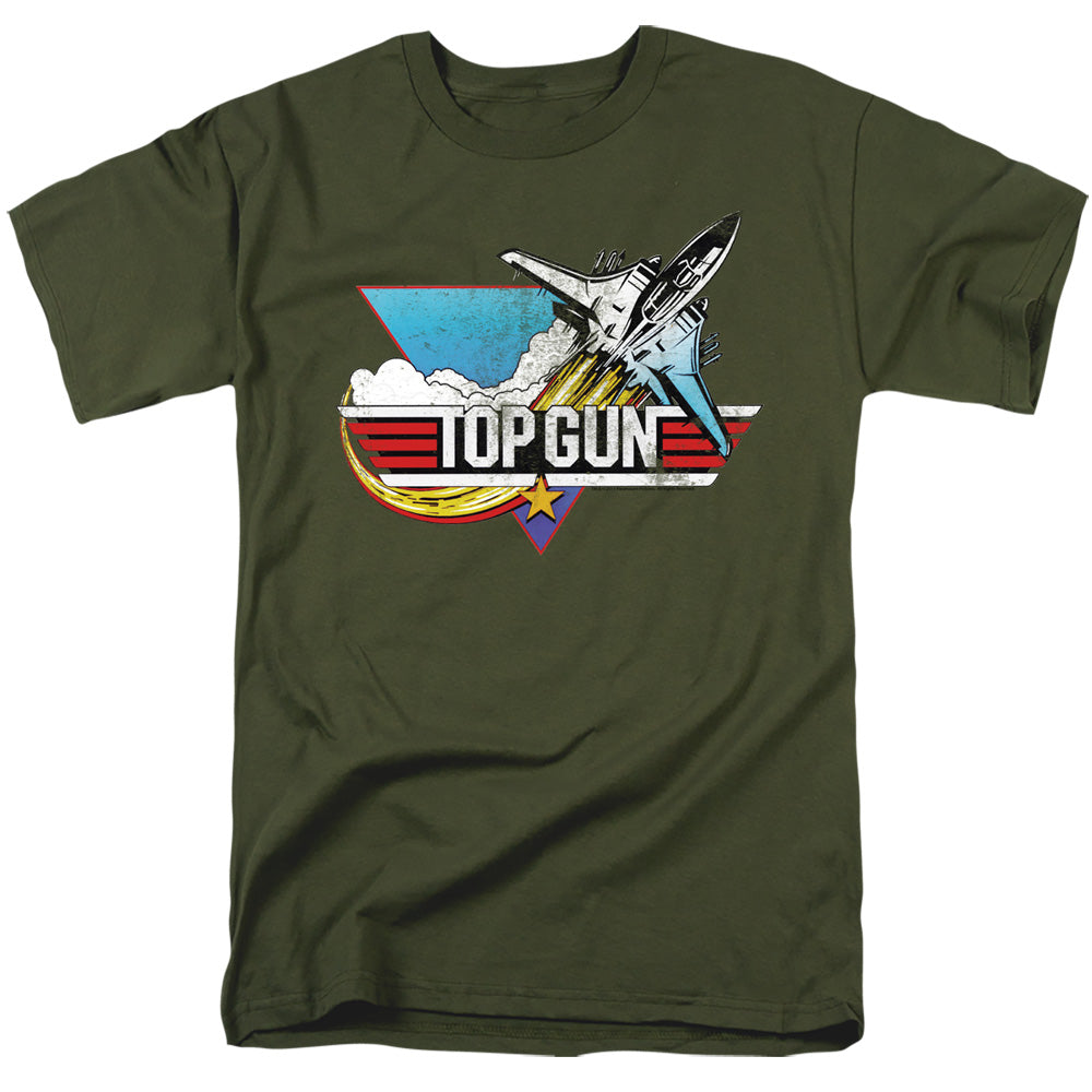 TOP GUN/DISTRESSED LOGO - S/S ADULT 18/1 - MILITARY GREEN