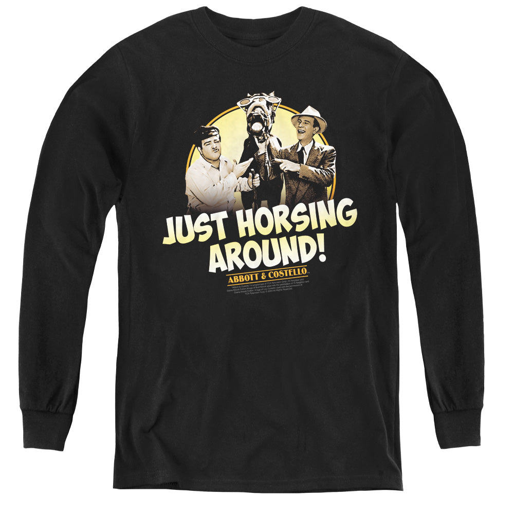 ABBOTT & COSTELLO/HORSING AROUND - YOUTH LONG SLEEVE TEE - BLACK