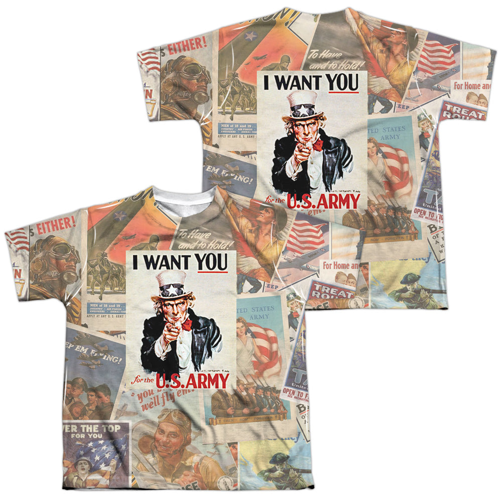 ARMY/VINTAGE COLLAGE (FRONT/BACK PRINT) - S/S YOUTH POLY CREW - MULTI