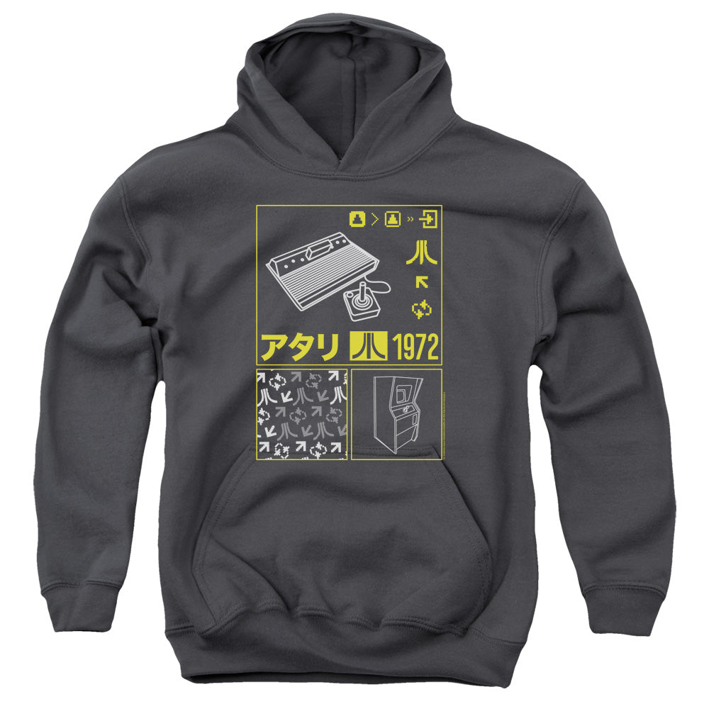 ATARI/KANJI SQUARES - YOUTH PULLOVER HOODIE - CHARCOAL