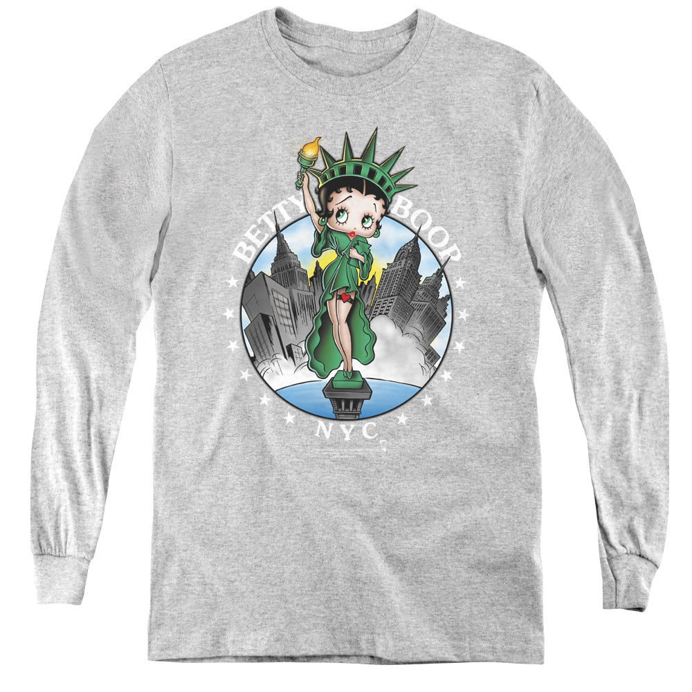 BETTY BOOP/NYC - YOUTH LONG SLEEVE TEE - ATHLETIC HEATHER