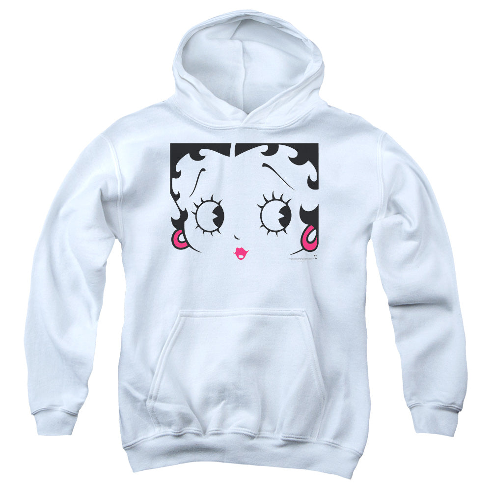 BETTY BOOP/CLOSE UP - YOUTH PULLOVER HOODIE - WHITE