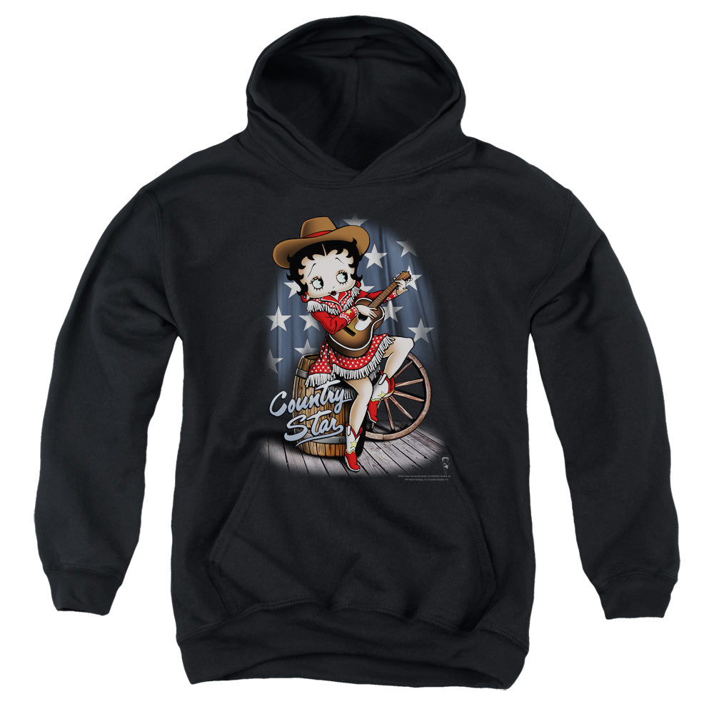 BETTY BOOP/COUNTRY STAR - YOUTH PULLOVER HOODIE - BLACK
