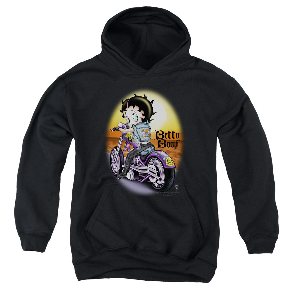 BETTY BOOP/WILD BIKER - YOUTH PULLOVER HOODIE - BLACK