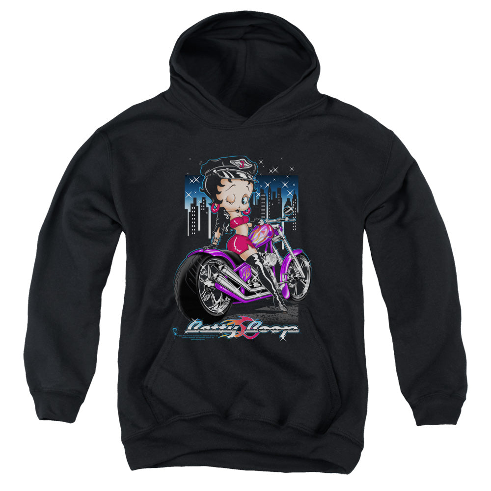 BETTY BOOP/CITY CHOPPER - YOUTH PULLOVER HOODIE - BLACK