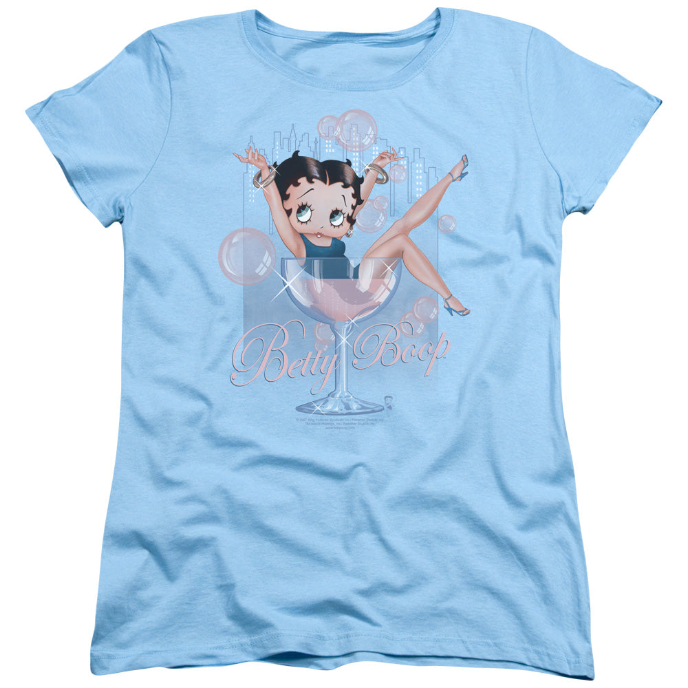 BETTY BOOP/PINK CHAMPAGNE - S/S WOMENS TEE - LIGHT BLUE