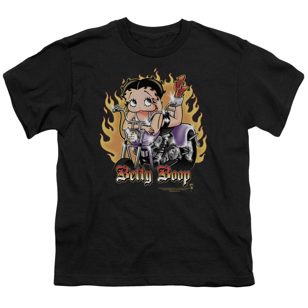 BETTY BOOP/BIKER FLAMES BOOP - S/S YOUTH 18/1 - BLACK