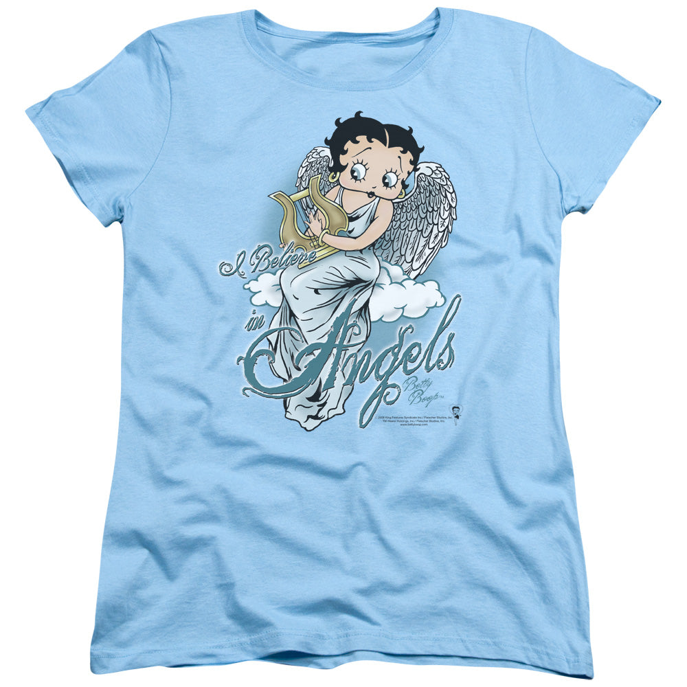 BETTY BOOP/I BELIEVE IN ANGELS - S/S WOMENS TEE - LIGHT BLUE