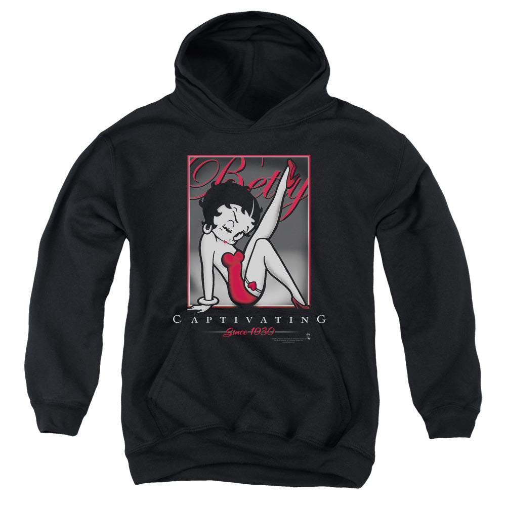 BETTY BOOP/CAPTIVATING - YOUTH PULLOVER HOODIE - BLACK