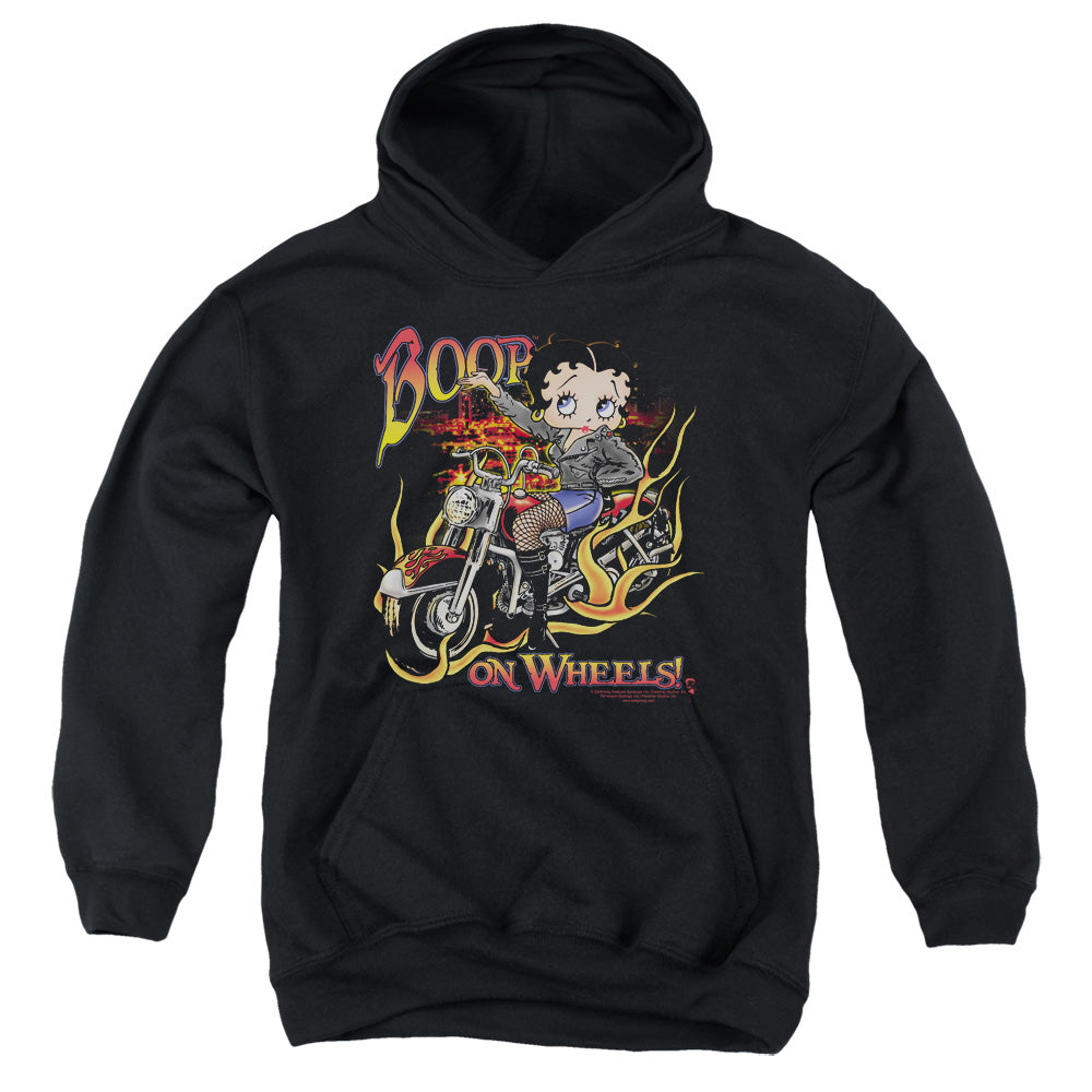 BETTY BOOP/ON WHEELS - YOUTH PULLOVER HOODIE - BLACK