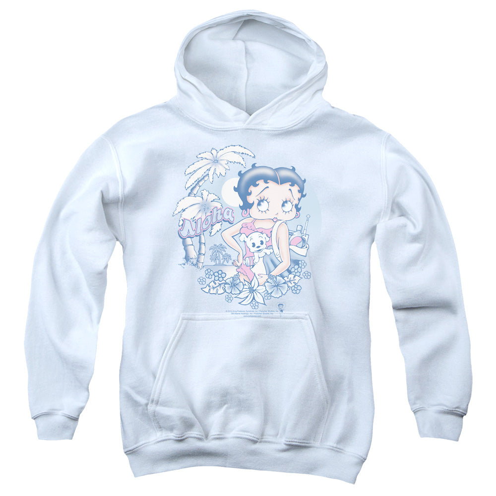 BETTY BOOP/ALOHA - YOUTH PULLOVER HOODIE - WHITE