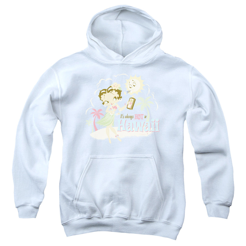BETTY BOOP/HOT IN HAWAII - YOUTH PULLOVER HOODIE - WHITE