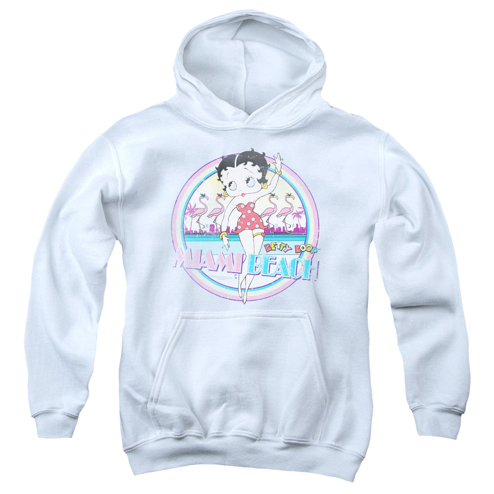 BETTY BOOP/MIAMI BEACH - YOUTH PULLOVER HOODIE - WHITE