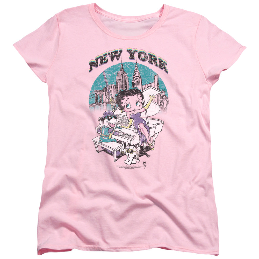 BETTY BOOP/SINGING IN NY - S/S WOMENS TEE - PINK