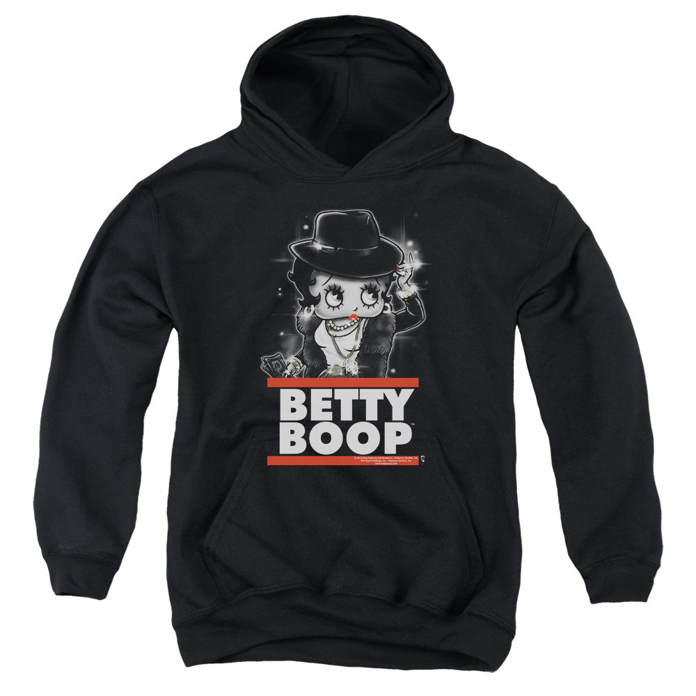 BETTY BOOP/BLING BLING BOOP - YOUTH PULLOVER HOODIE - BLACK