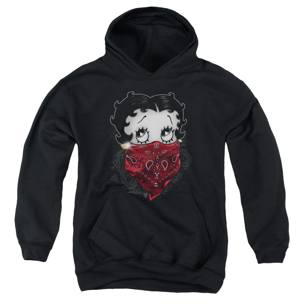 BETTY BOOP/BANDANA & ROSES - YOUTH PULLOVER HOODIE - BLACK