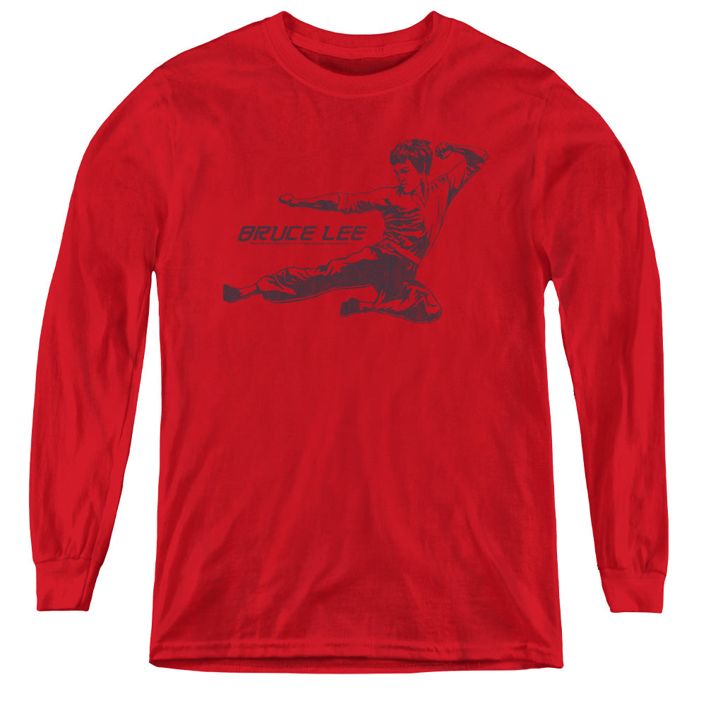 BRUCE LEE/LINE KICK - YOUTH LONG SLEEVE TEE - RED