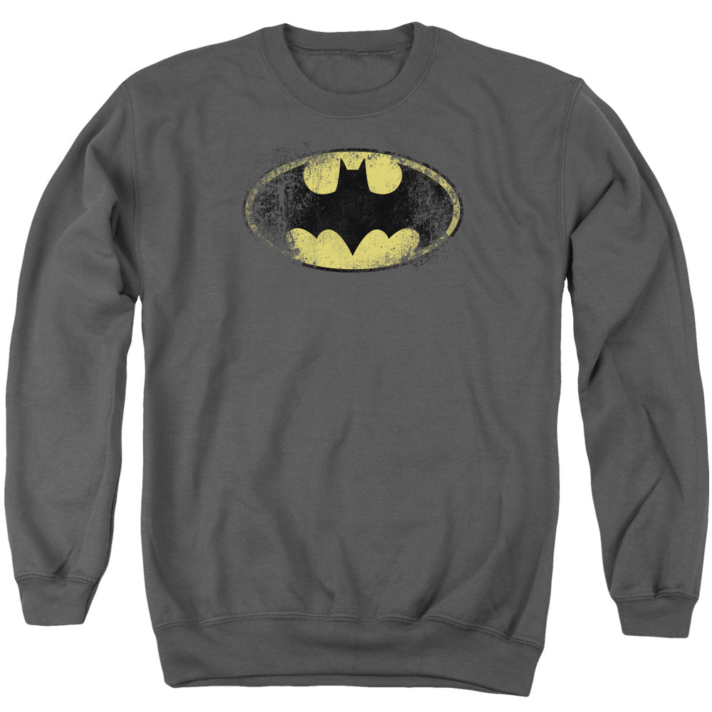 BATMAN/DESTROYED LOGO - ADULT CREWNECK SWEATSHIRT - CHARCOAL