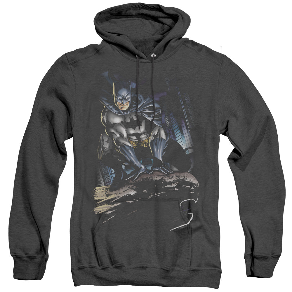 BATMAN/PERCHED - ADULT HEATHER HOODIE - BLACK