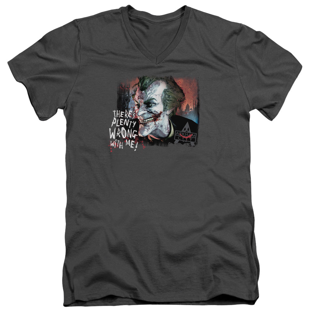 BATMAN ARKHAM CITY/PLENTY WRONG - S/S ADULT V-NECK 30/1 - CHARCOAL