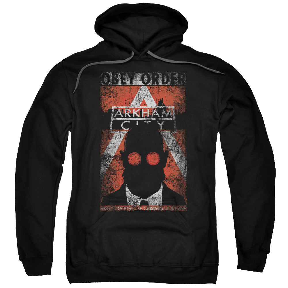BATMAN ARKHAM CITY/OBEY ORDER POSTER - ADULT PULLOVER HOODIE - BLACK
