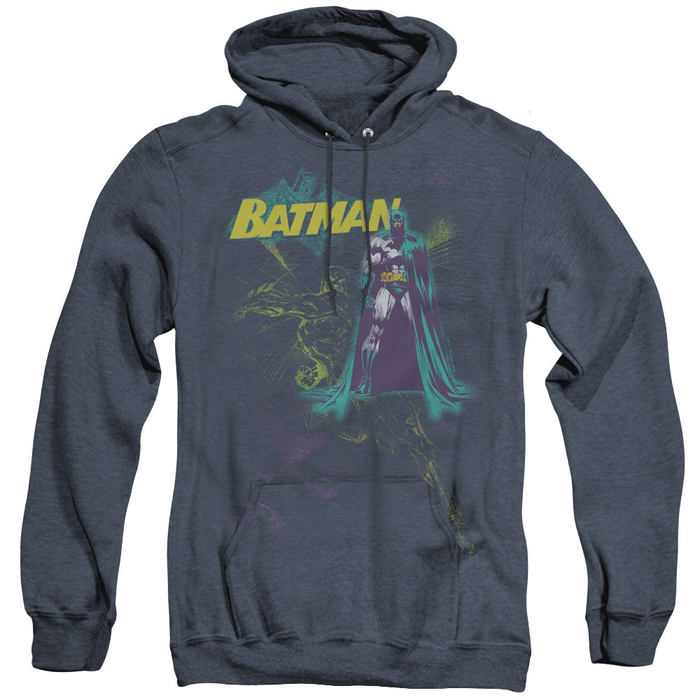 BATMAN/BAT SPRAY - ADULT HEATHER HOODIE - NAVY