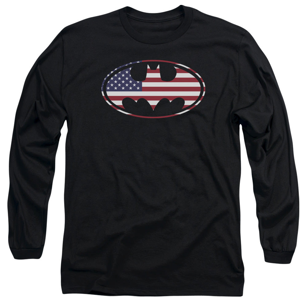 BATMAN/AMERICAN FLAG OVAL - L/S ADULT 18/1 - BLACK