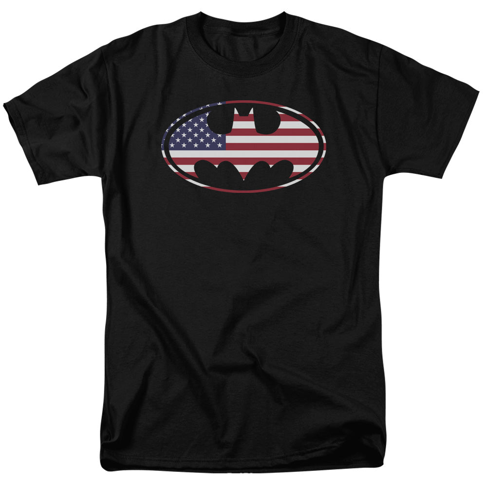 BATMAN/AMERICAN FLAG OVAL - S/S ADULT 18/1 - BLACK