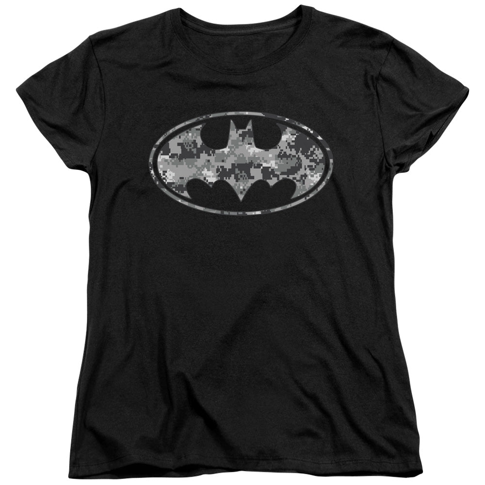 BATMAN/URBAN CAMO SHIELD - S/S WOMENS TEE - BLACK