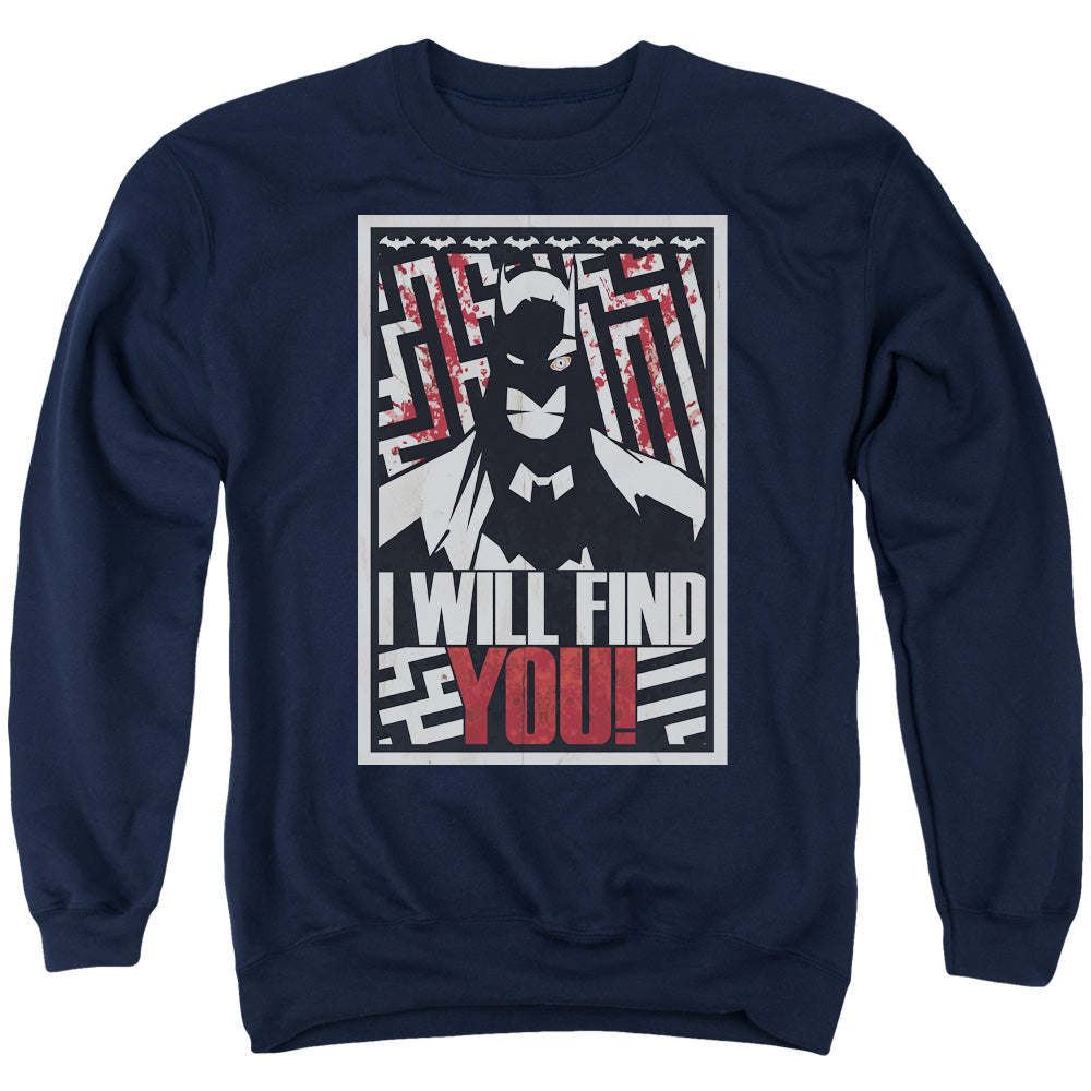 BATMAN/I WILL FND YOU - ADULT CREWNECK SWEATSHIRT - NAVY