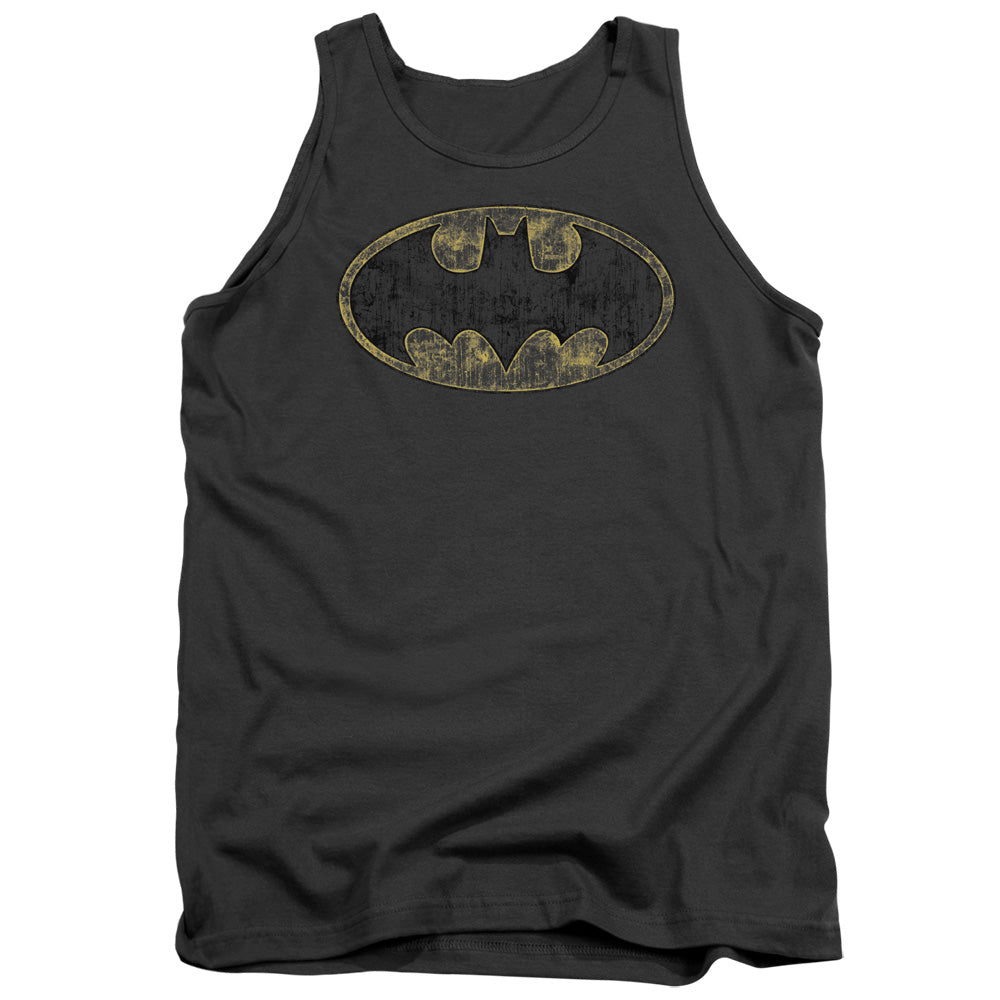BATMAN/TATTERED LOGO - ADULT TANK - CHARCOAL