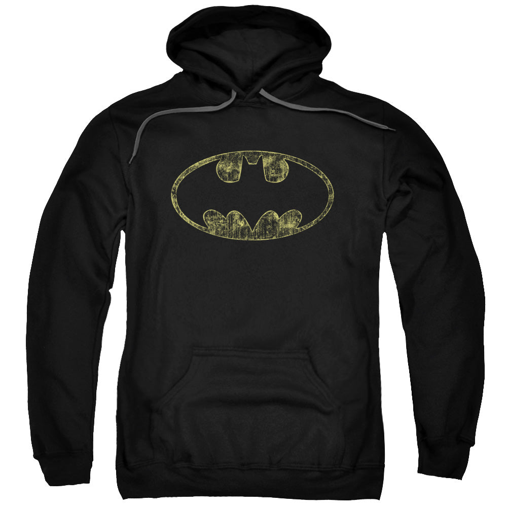 BATMAN/TATTERED LOGO - ADULT PULLOVER HOODIE - BLACK