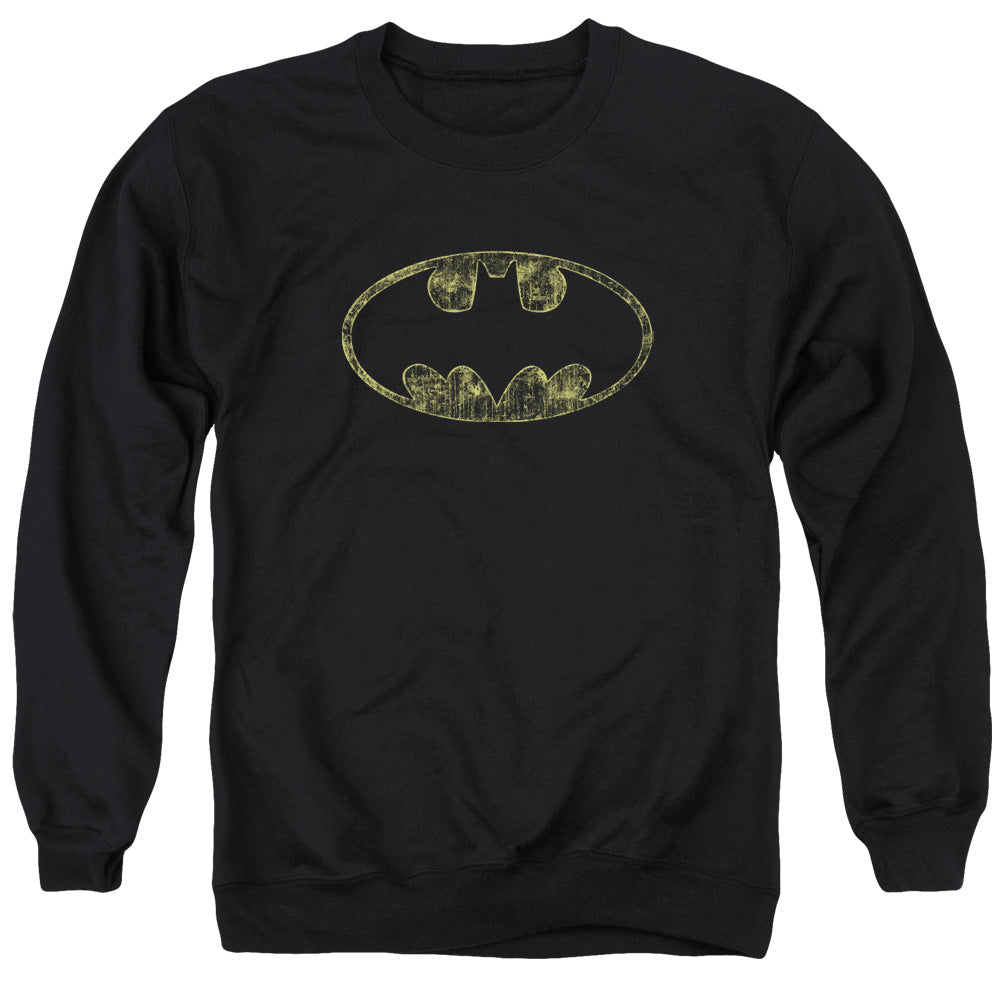 BATMAN/TATTERED LOGO - ADULT CREWNECK SWEATSHIRT - BLACK