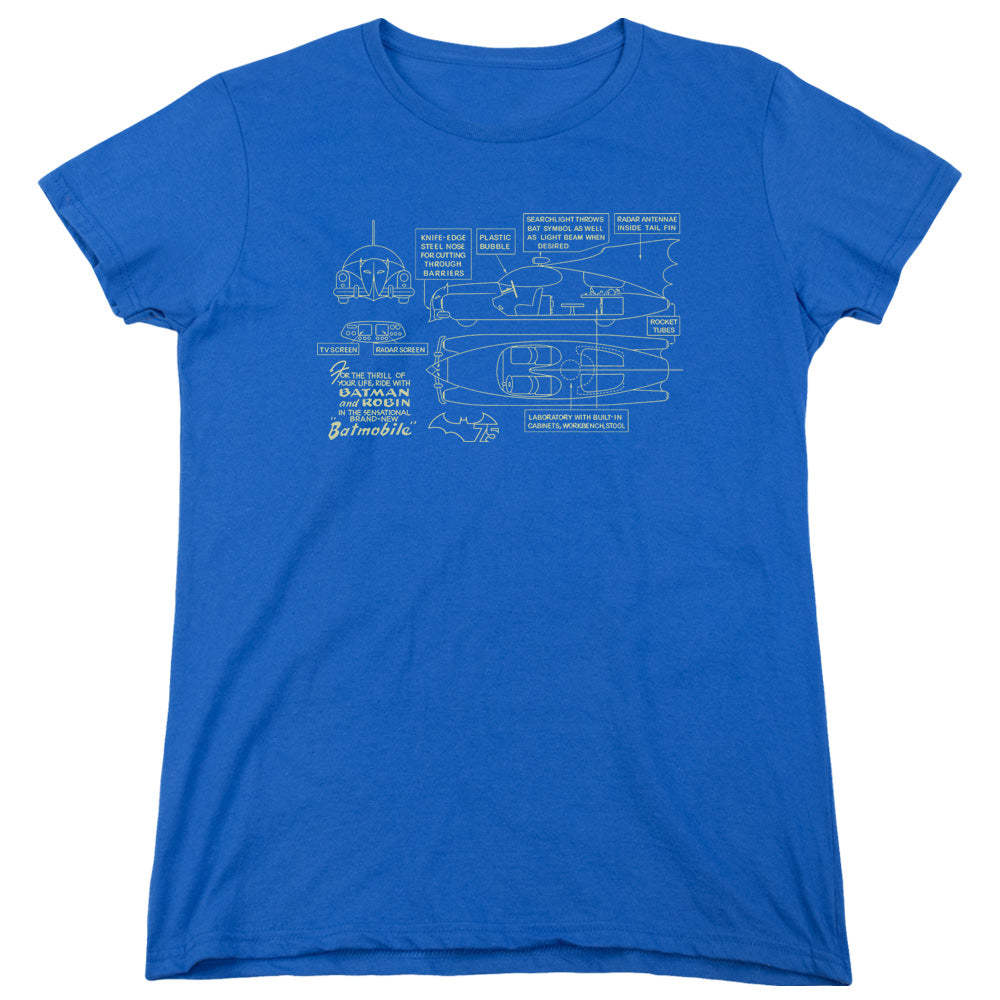 BATMAN/BATMOBILE - S/S WOMENS TEE - ROYAL BLUE