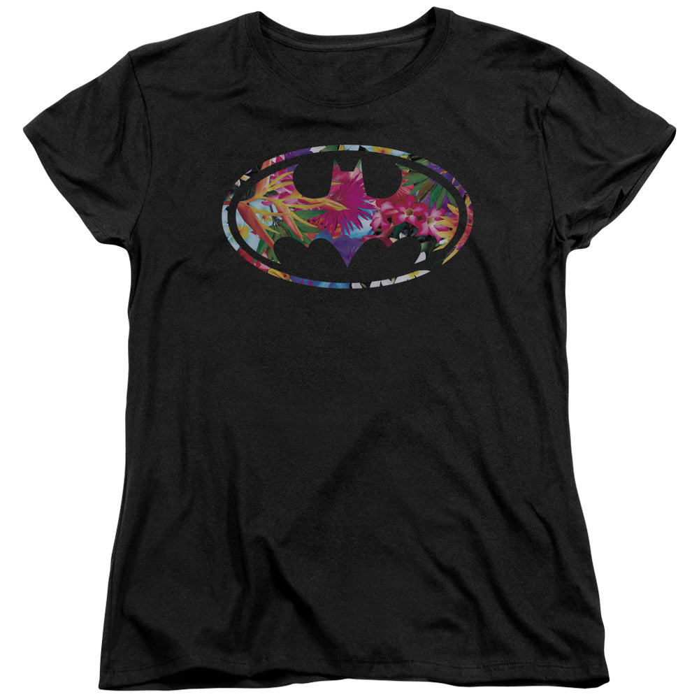 BATMAN/HAWAIIAN SHIELD - S/S WOMENS TEE - BLACK