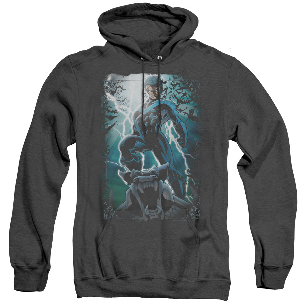 BATMAN/NIGHT LIGHT - ADULT HEATHER HOODIE - BLACK