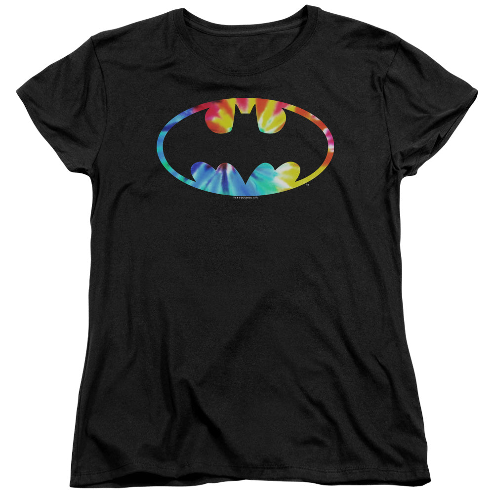 BATMAN/TIE DYE BATMAN LOGO - S/S WOMENS TEE - BLACK
