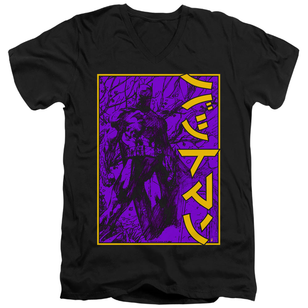 BATMAN/BIG FRAMED KANJI - S/S ADULT V-NECK 30/1 - BLACK