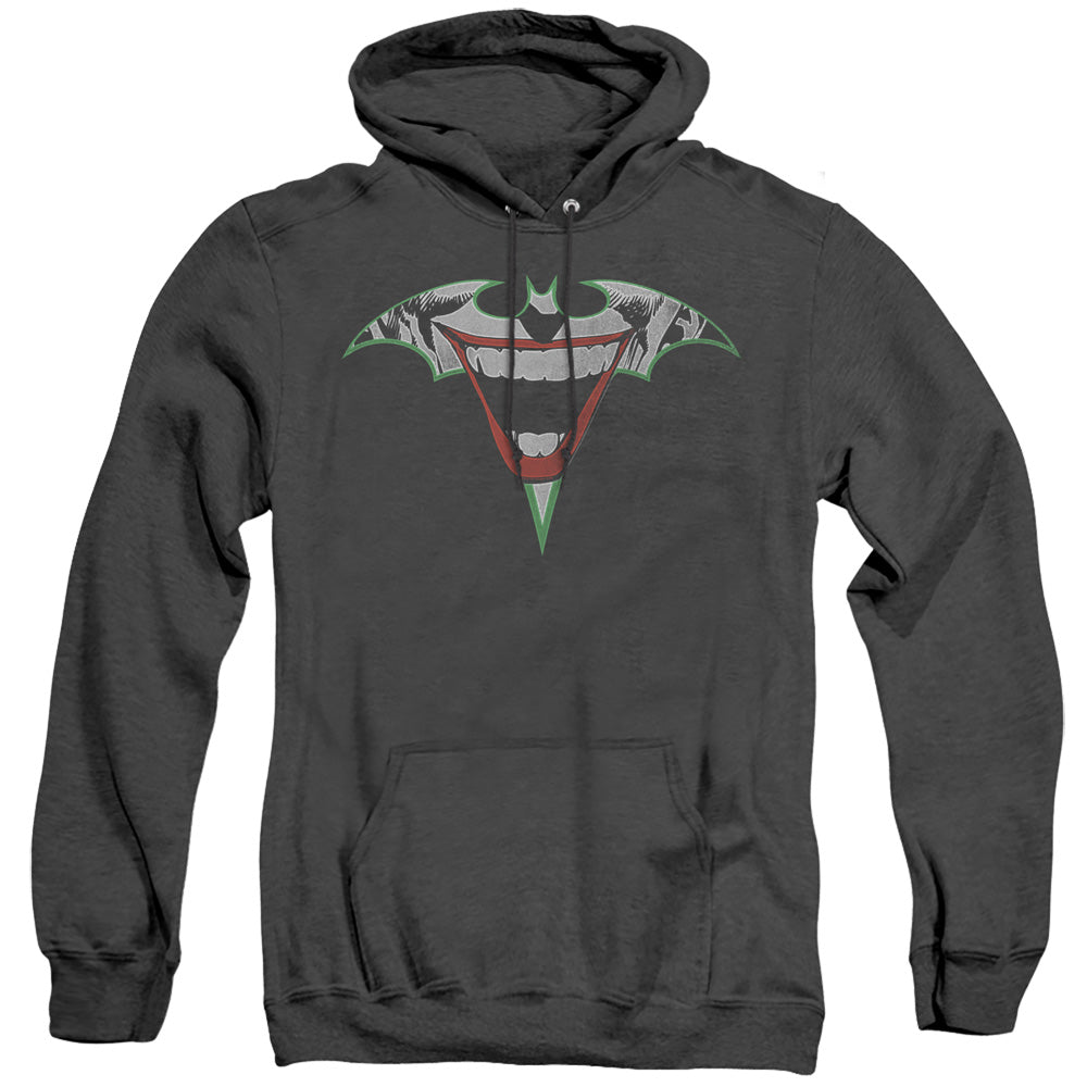 BATMAN/JOKER BAT LOGO - ADULT HEATHER HOODIE - BLACK