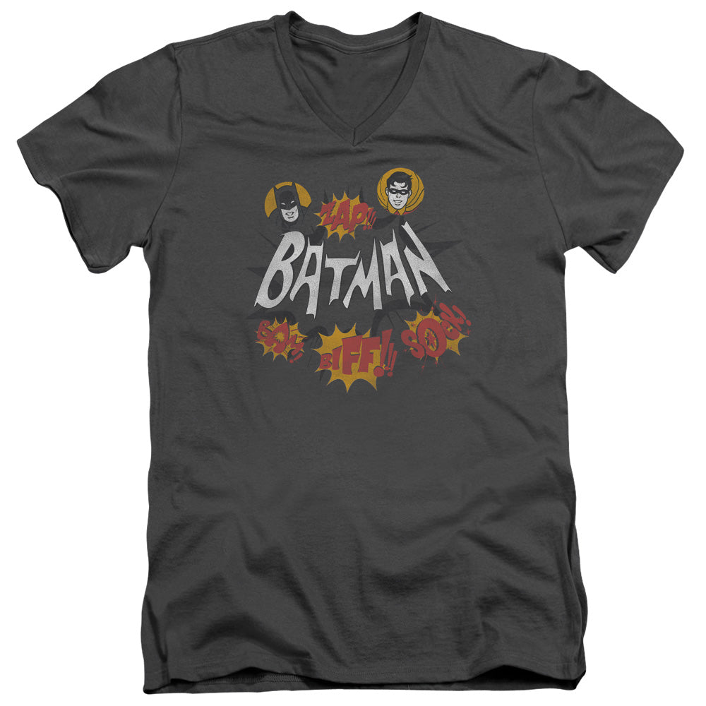 BATMAN CLASSIC TV/SOUND EFFECTS - S/S ADULT V-NECK 30/1 - CHARCOAL