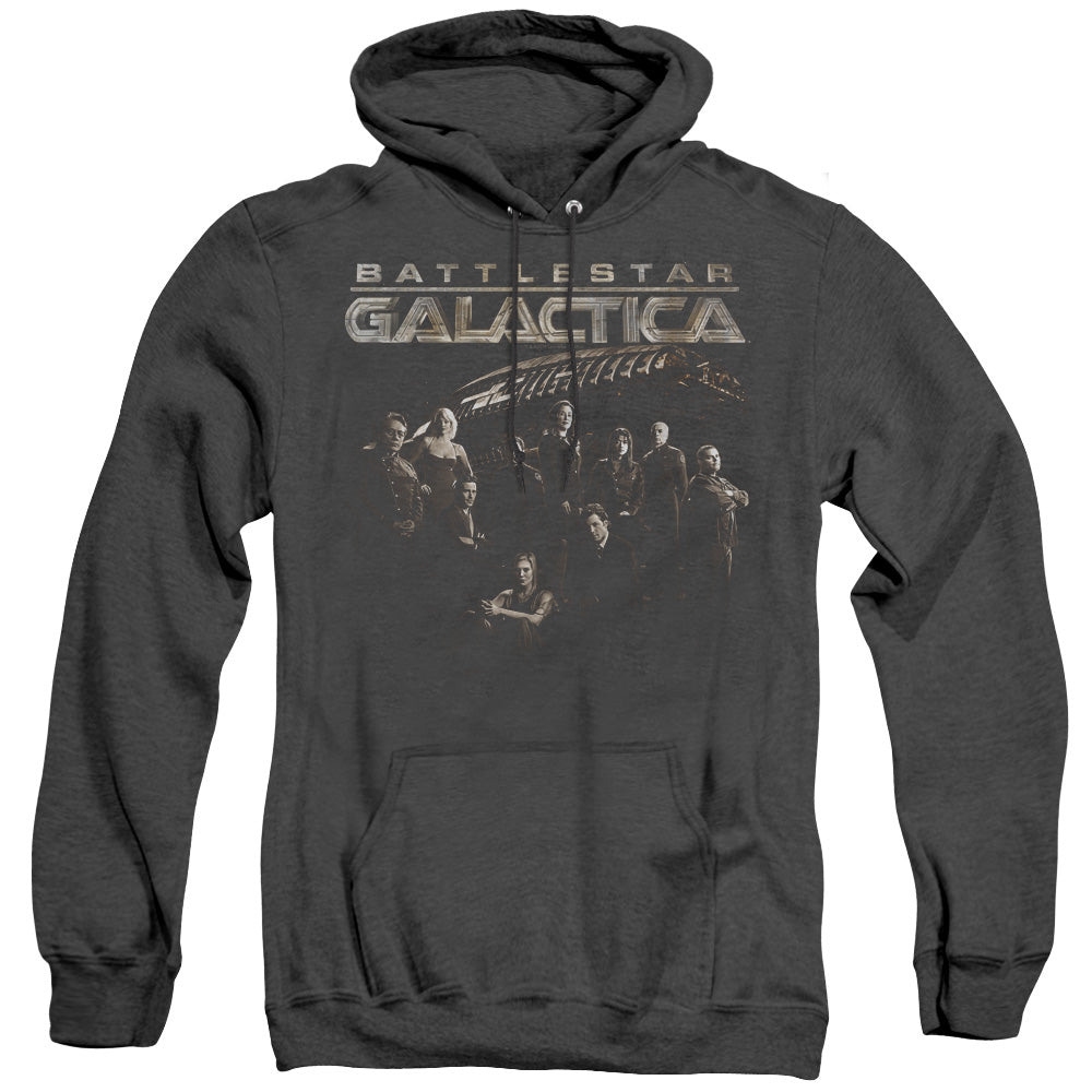 BATTLESTAR GALACTICA/BATTLE CAST - ADULT HEATHER HOODIE - BLACK