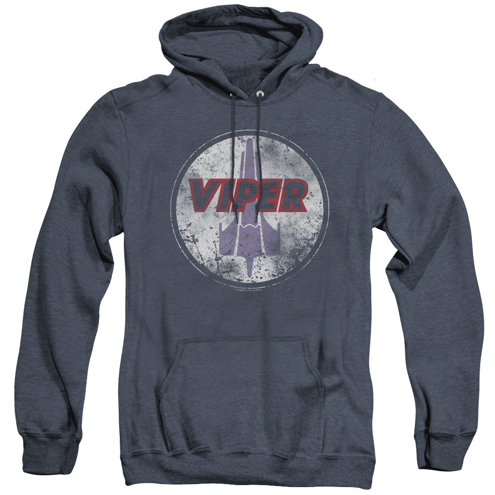 BSG/WAR TORN VIPER LOGO - ADULT HEATHER HOODIE - NAVY