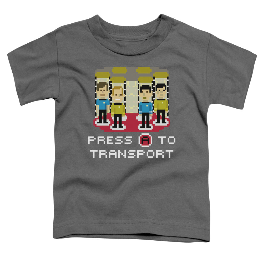 STAR TREK/PRESS A TO TRANSPORT - S/S TODDLER TEE - CHARCOAL