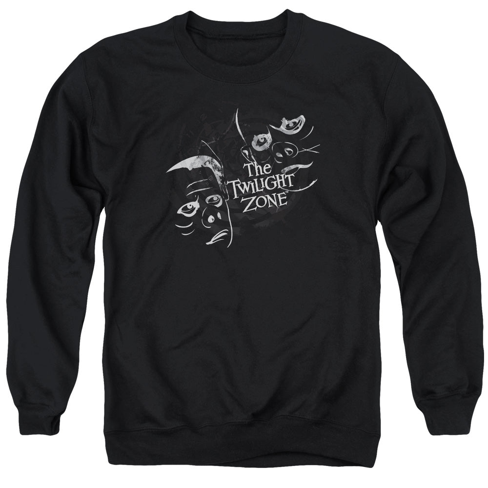 TWILIGHT ZONE/STRANGE FACES - ADULT CREWNECK SWEATSHIRT - BLACK