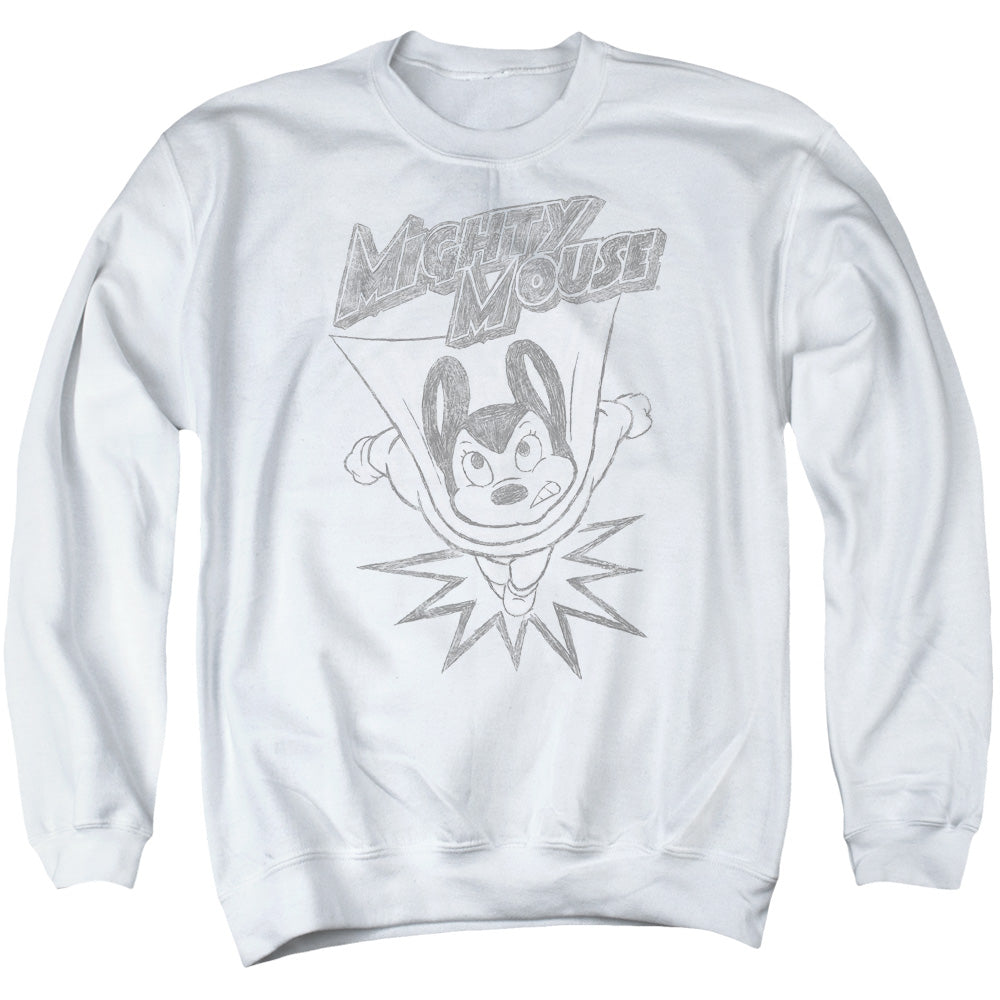 MIGHTY MOUSE/BURSTING OUT - ADULT CREWNECK SWEATSHIRT - WHITE