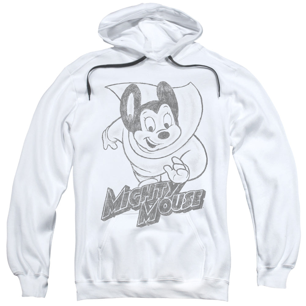 MIGHTY MOUSE/MIGHTY SKETCH - ADULT PULLOVER HOODIE - WHITE