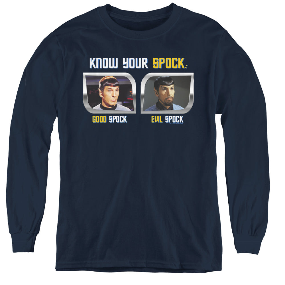 ST ORIGINAL/KNOW YOUR SPOCK - YOUTH LONG SLEEVE TEE - NAVY