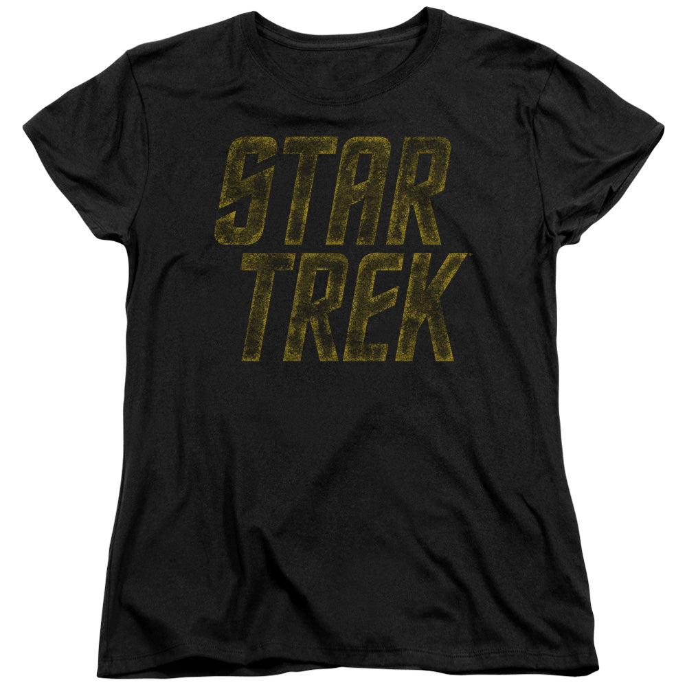 STAR TREK/DISTRESSED LOGO - S/S WOMENS TEE - BLACK
