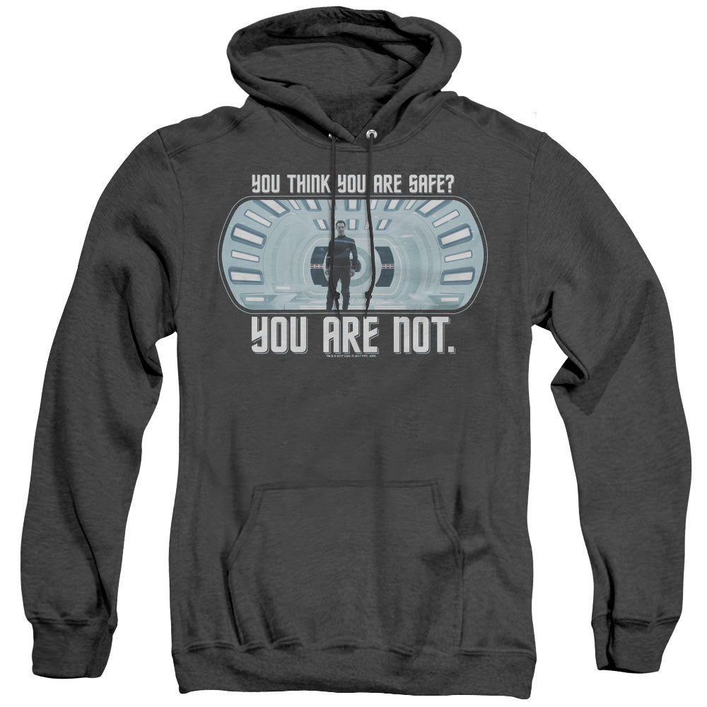 STAR TREK/NOT SAFE - ADULT HEATHER HOODIE - BLACK
